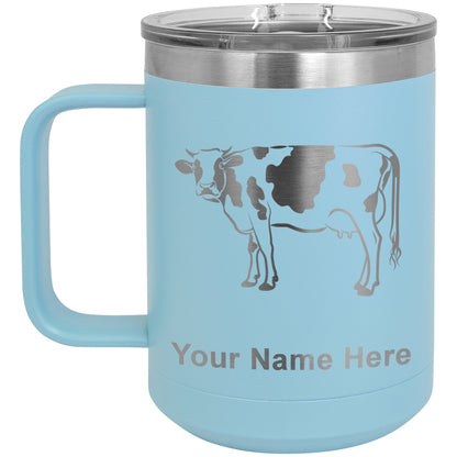15oz Vacuum Insulated Coffee Mug, Cow, Personalized Engraving Included