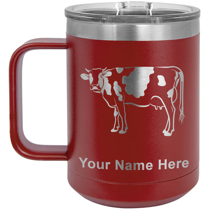15oz Vacuum Insulated Coffee Mug, Cow, Personalized Engraving Included