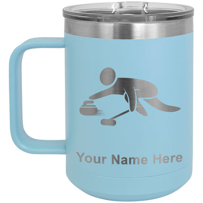 15oz Vacuum Insulated Coffee Mug, Curling Figure, Personalized Engraving Included