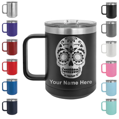 15oz Vacuum Insulated Coffee Mug, Day of the Dead, Personalized Engraving Included