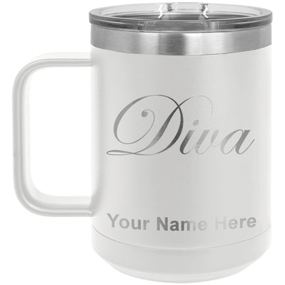 15oz Vacuum Insulated Coffee Mug, Diva, Personalized Engraving Included