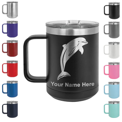 15oz Vacuum Insulated Coffee Mug, Dolphin, Personalized Engraving Included