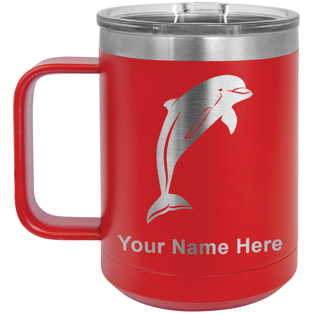 15oz Vacuum Insulated Coffee Mug, Dolphin, Personalized Engraving Included