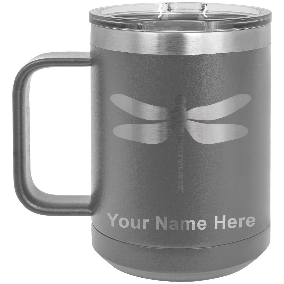 15oz Vacuum Insulated Coffee Mug, Dragonfly, Personalized Engraving Included