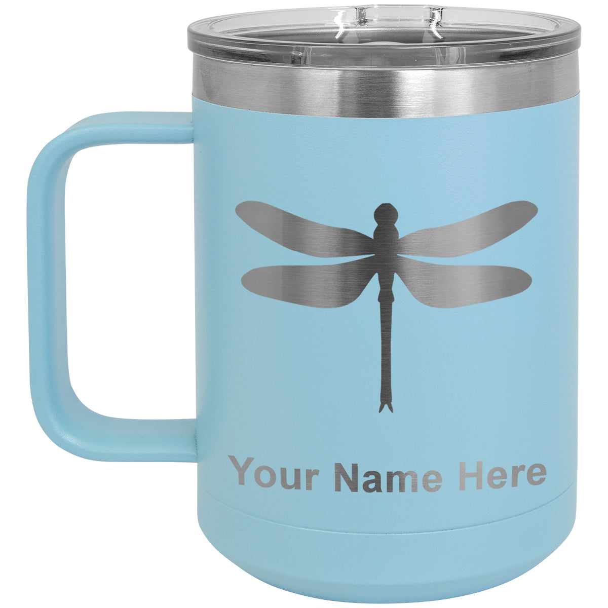 15oz Vacuum Insulated Coffee Mug, Dragonfly, Personalized Engraving Included