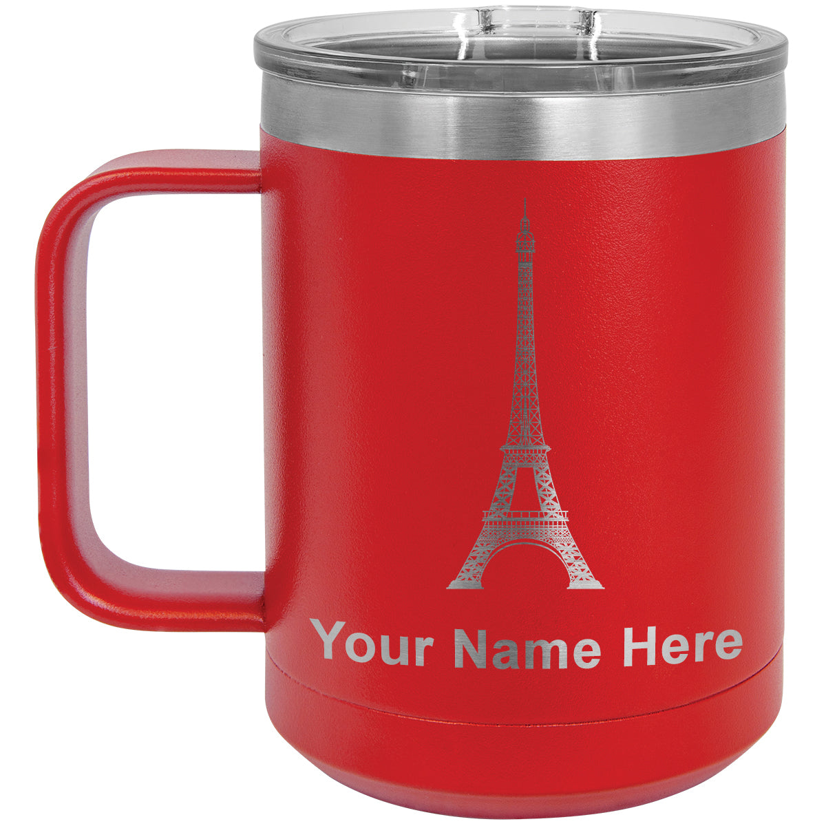 15oz Vacuum Insulated Coffee Mug, Eiffel Tower, Personalized Engraving Included