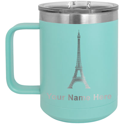 15oz Vacuum Insulated Coffee Mug, Eiffel Tower, Personalized Engraving Included