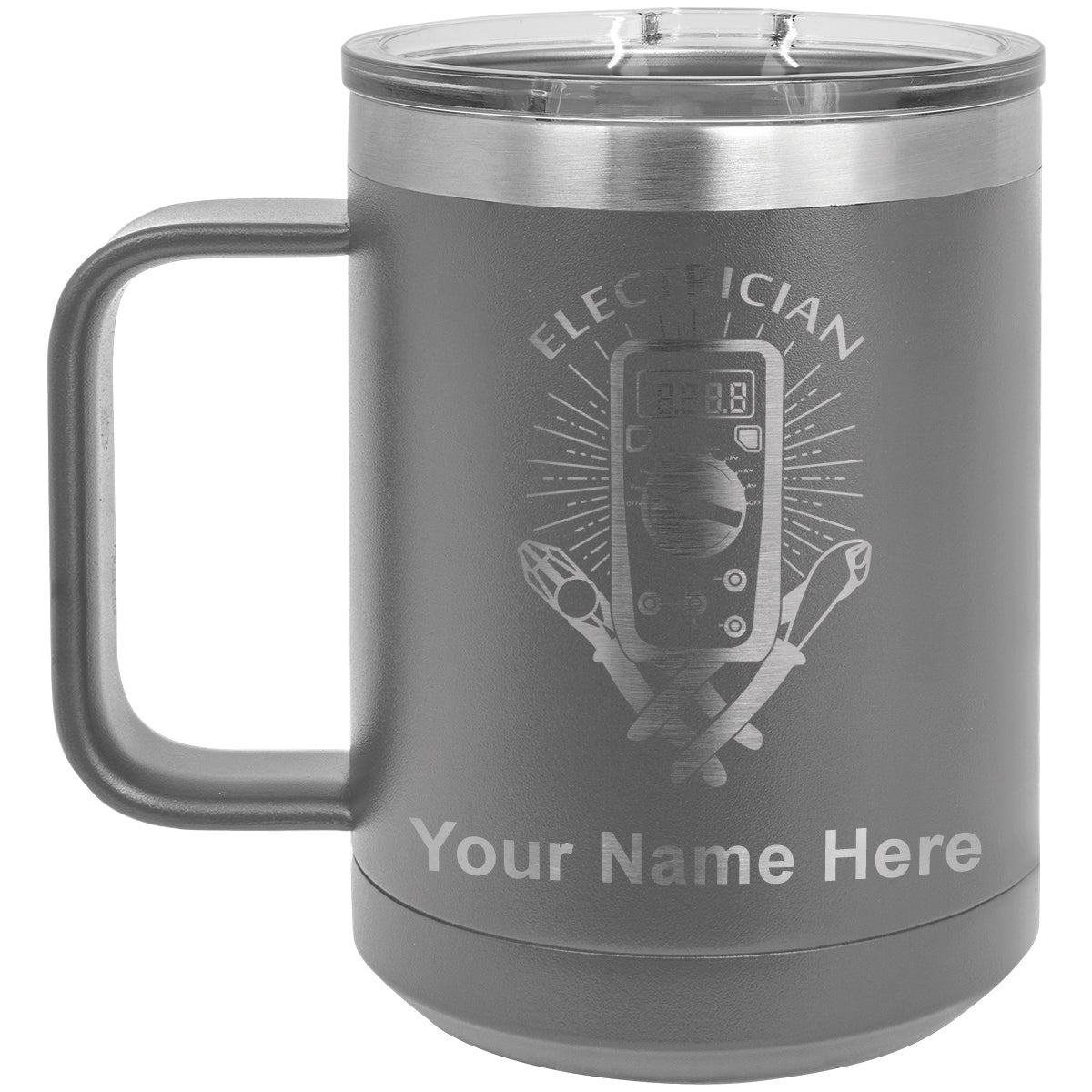 15oz Vacuum Insulated Coffee Mug, Electrician, Personalized Engraving Included