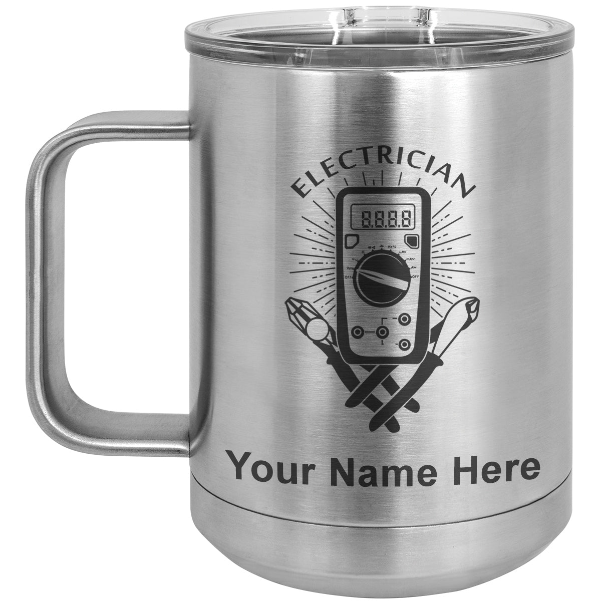 15oz Vacuum Insulated Coffee Mug, Electrician, Personalized Engraving Included
