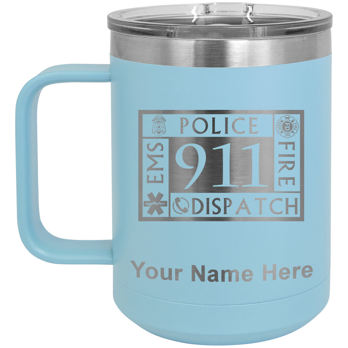 15oz Vacuum Insulated Coffee Mug, Emergency Dispatcher 911, Personalized Engraving Included