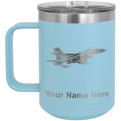 15oz Vacuum Insulated Coffee Mug, Fighter Jet 1, Personalized Engraving Included
