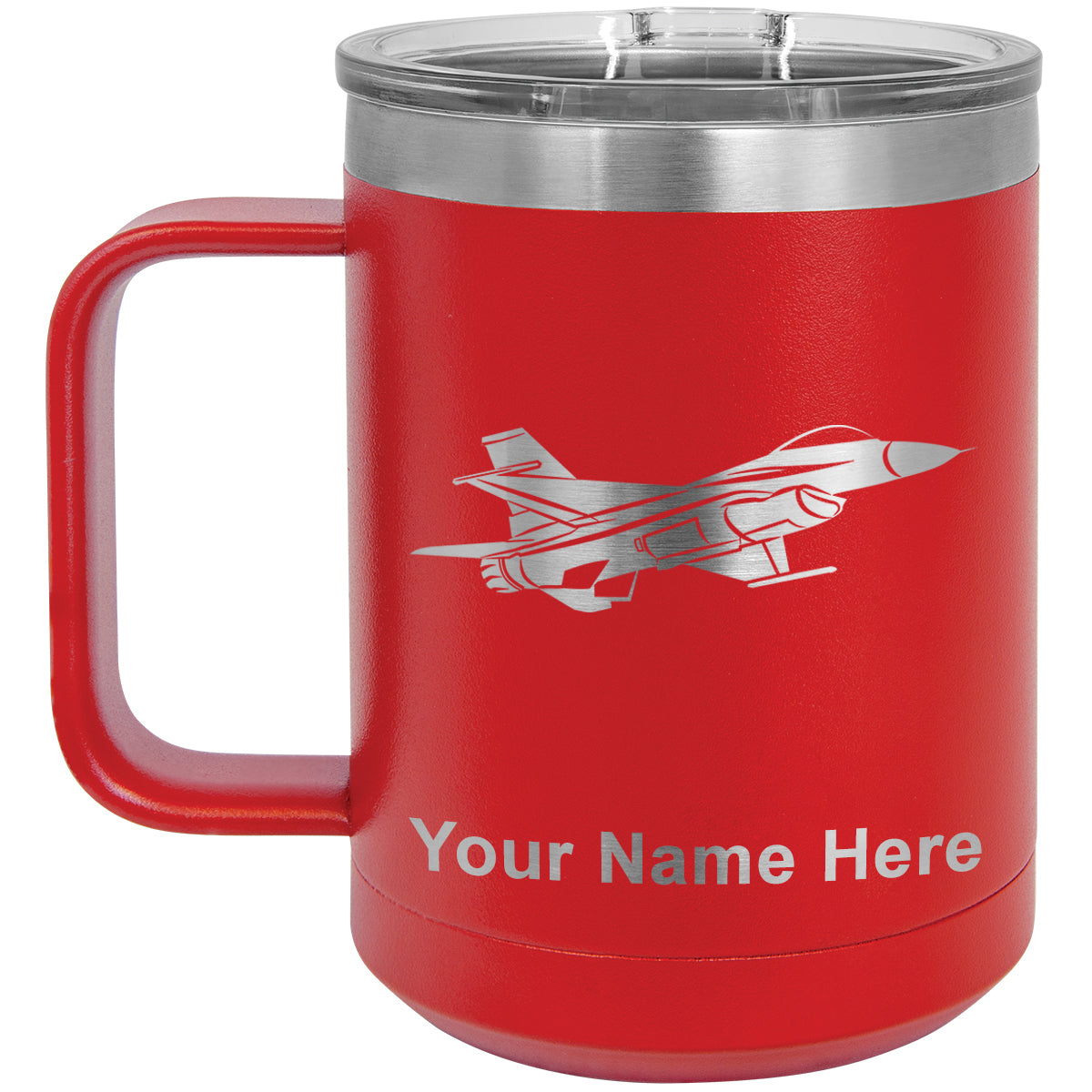 15oz Vacuum Insulated Coffee Mug, Fighter Jet 1, Personalized Engraving Included