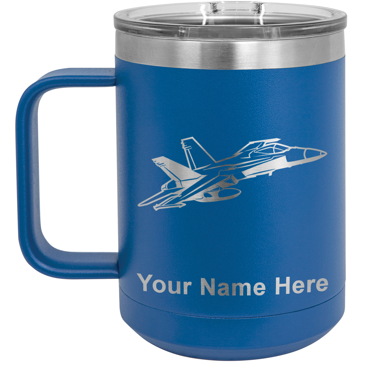 15oz Vacuum Insulated Coffee Mug, Fighter Jet 2, Personalized Engraving Included
