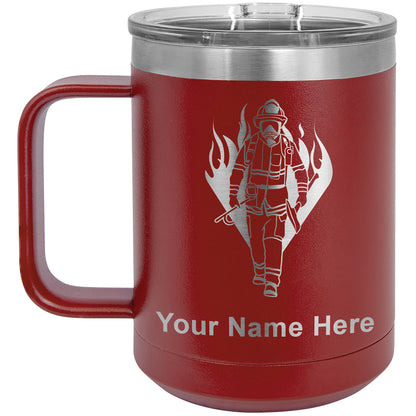 15oz Vacuum Insulated Coffee Mug, Fireman, Personalized Engraving Included