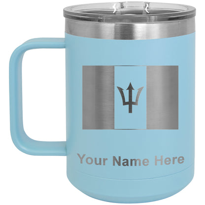 15oz Vacuum Insulated Coffee Mug, Flag of Barbados, Personalized Engraving Included