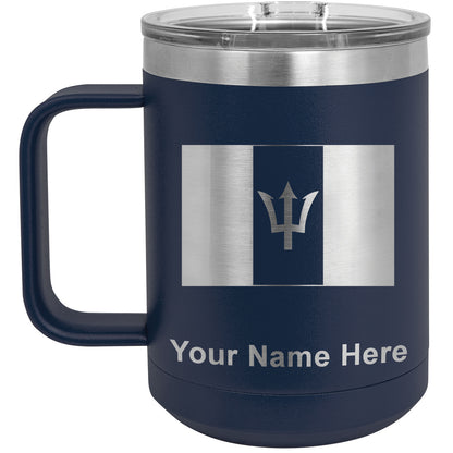 15oz Vacuum Insulated Coffee Mug, Flag of Barbados, Personalized Engraving Included