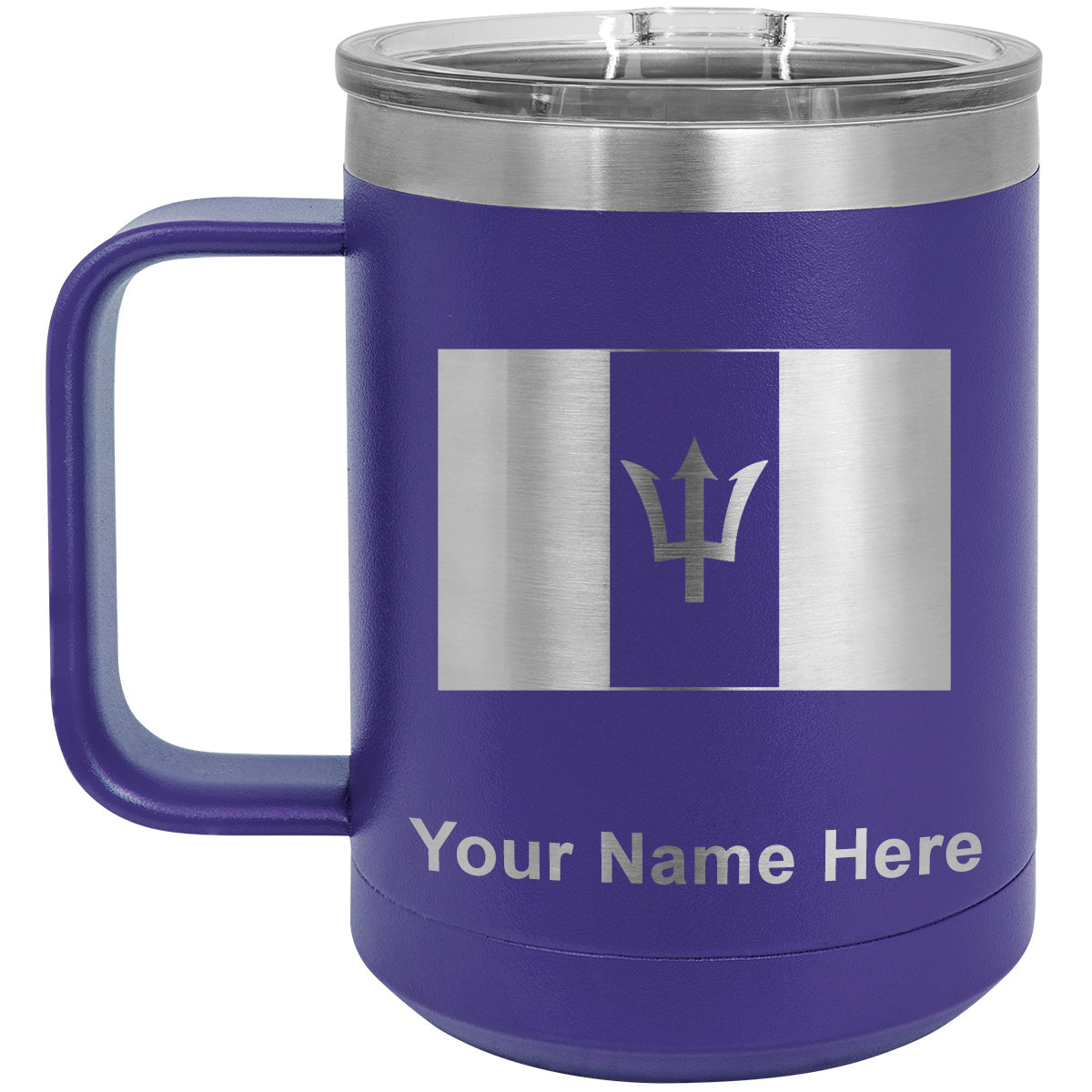 15oz Vacuum Insulated Coffee Mug, Flag of Barbados, Personalized Engraving Included