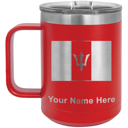 15oz Vacuum Insulated Coffee Mug, Flag of Barbados, Personalized Engraving Included