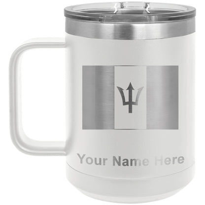 15oz Vacuum Insulated Coffee Mug, Flag of Barbados, Personalized Engraving Included