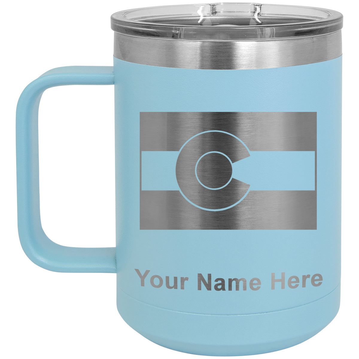 15oz Vacuum Insulated Coffee Mug, Flag of Colorado, Personalized Engraving Included