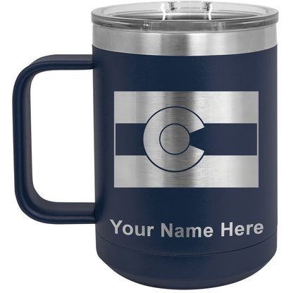 15oz Vacuum Insulated Coffee Mug, Flag of Colorado, Personalized Engraving Included