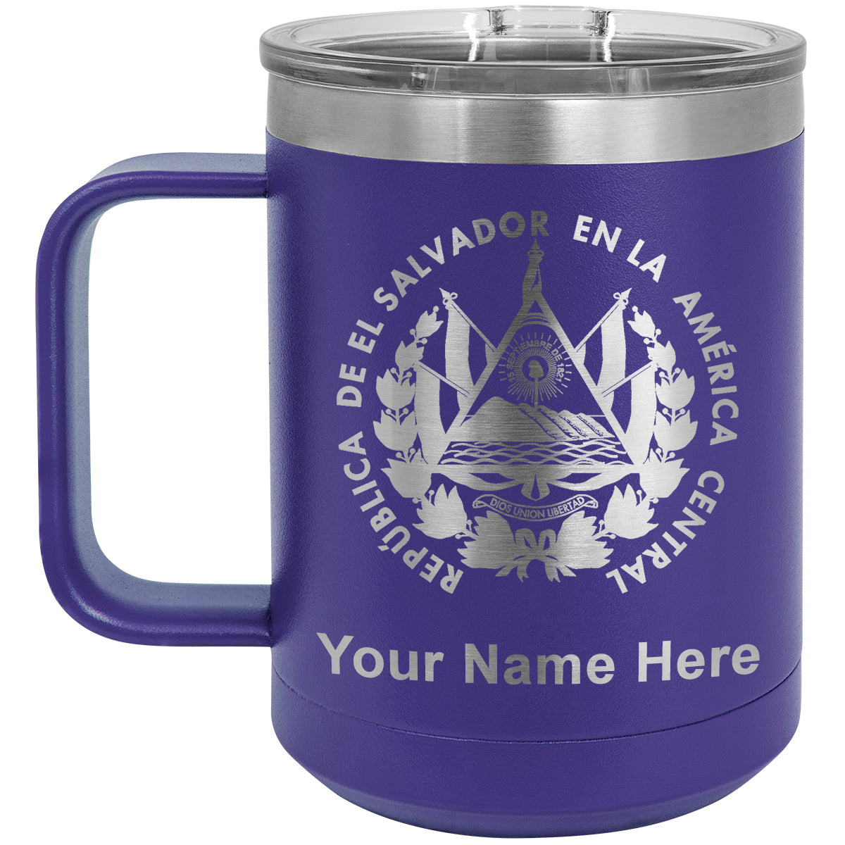 15oz Vacuum Insulated Coffee Mug, Flag of El Salvador, Personalized Engraving Included