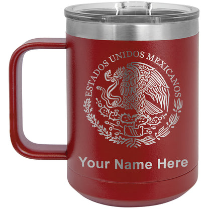 15oz Vacuum Insulated Coffee Mug, Flag of Mexico, Personalized Engraving Included