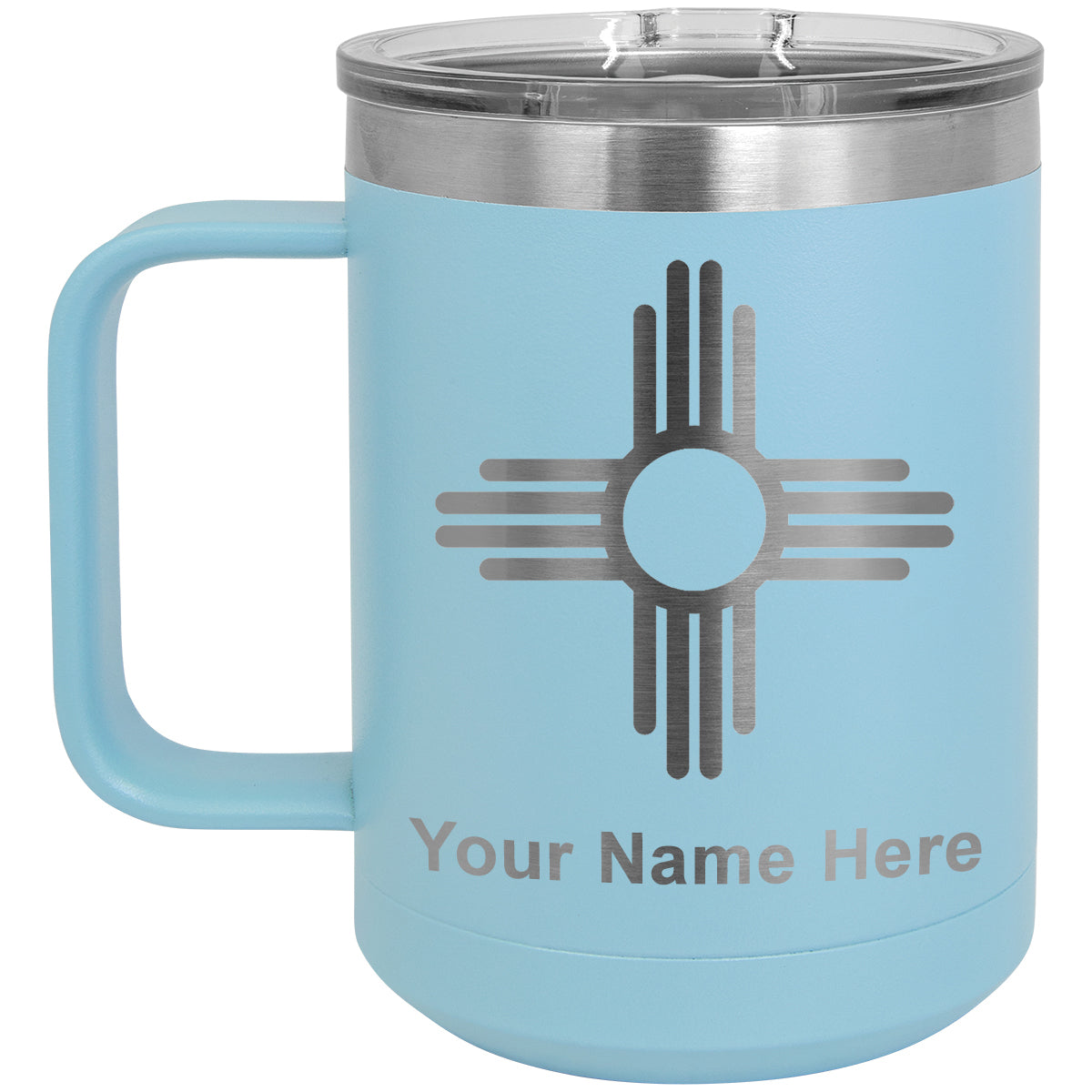 15oz Vacuum Insulated Coffee Mug, Flag of New Mexico, Personalized Engraving Included