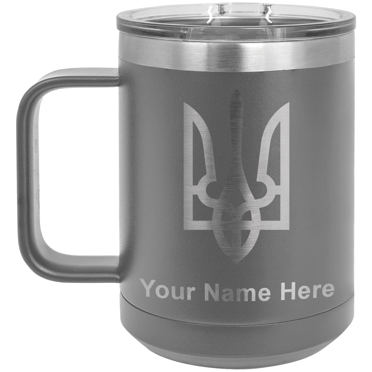 15oz Vacuum Insulated Coffee Mug, Flag of Ukraine, Personalized Engraving Included