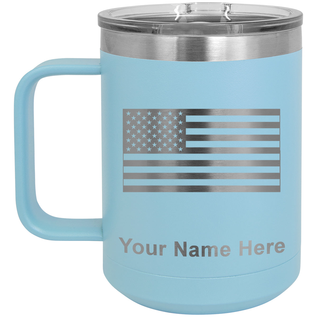 15oz Vacuum Insulated Coffee Mug, Flag of the United States, Personalized Engraving Included