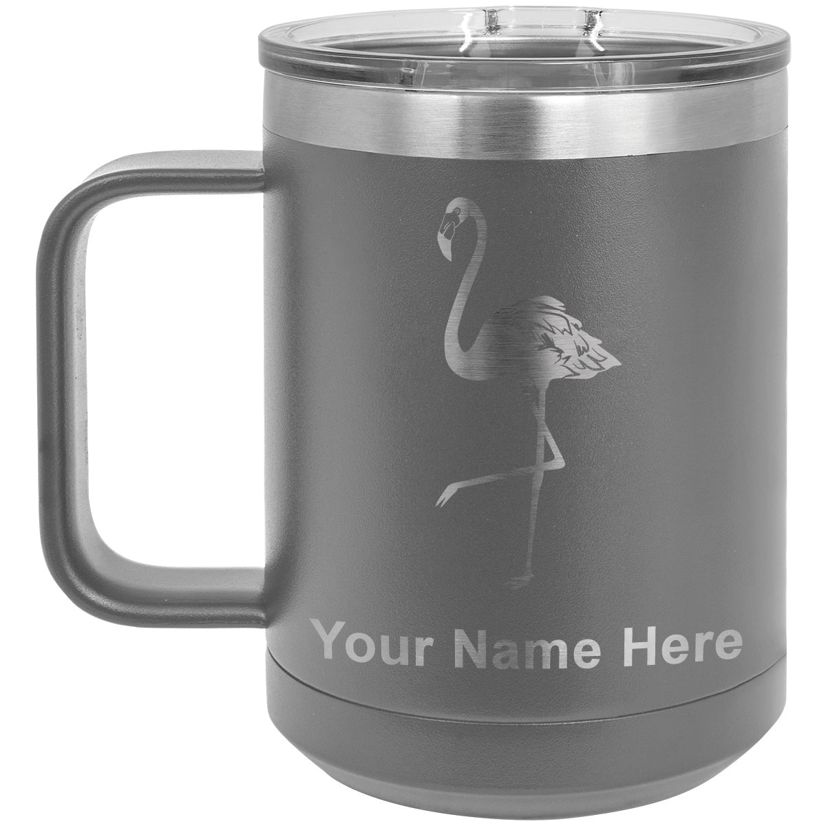 15oz Vacuum Insulated Coffee Mug, Flamingo, Personalized Engraving Included