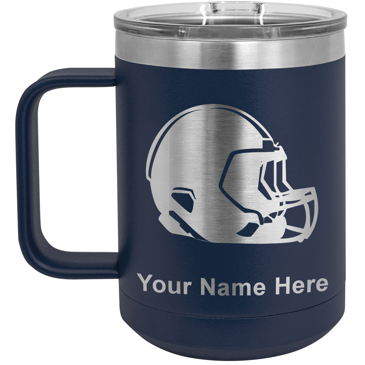 15oz Vacuum Insulated Coffee Mug, Football Helmet, Personalized Engraving Included