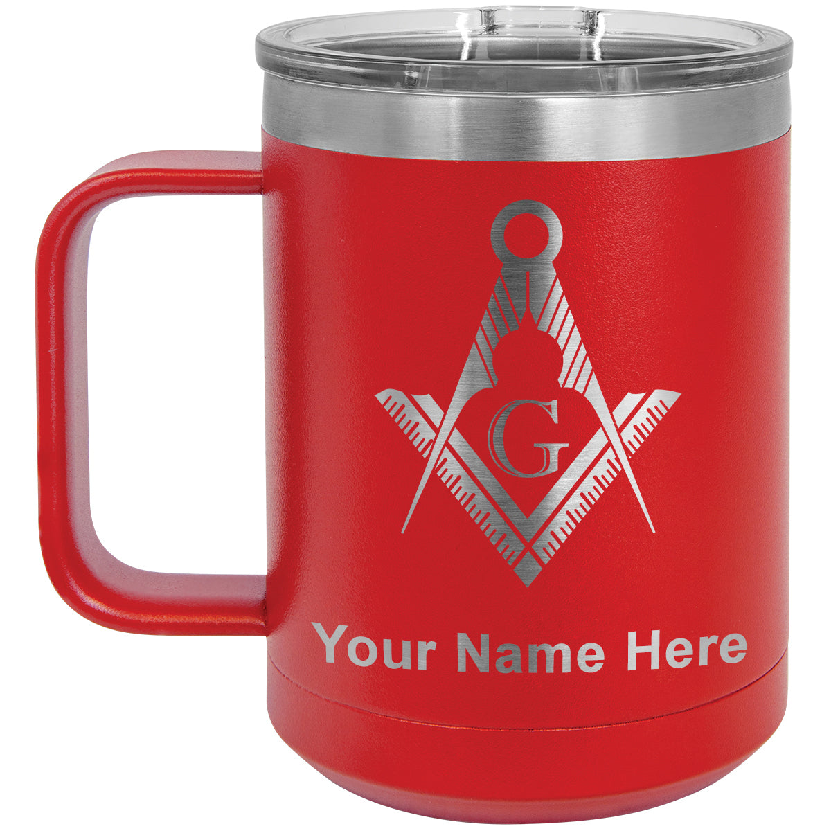 15oz Vacuum Insulated Coffee Mug, Freemason Symbol, Personalized Engraving Included