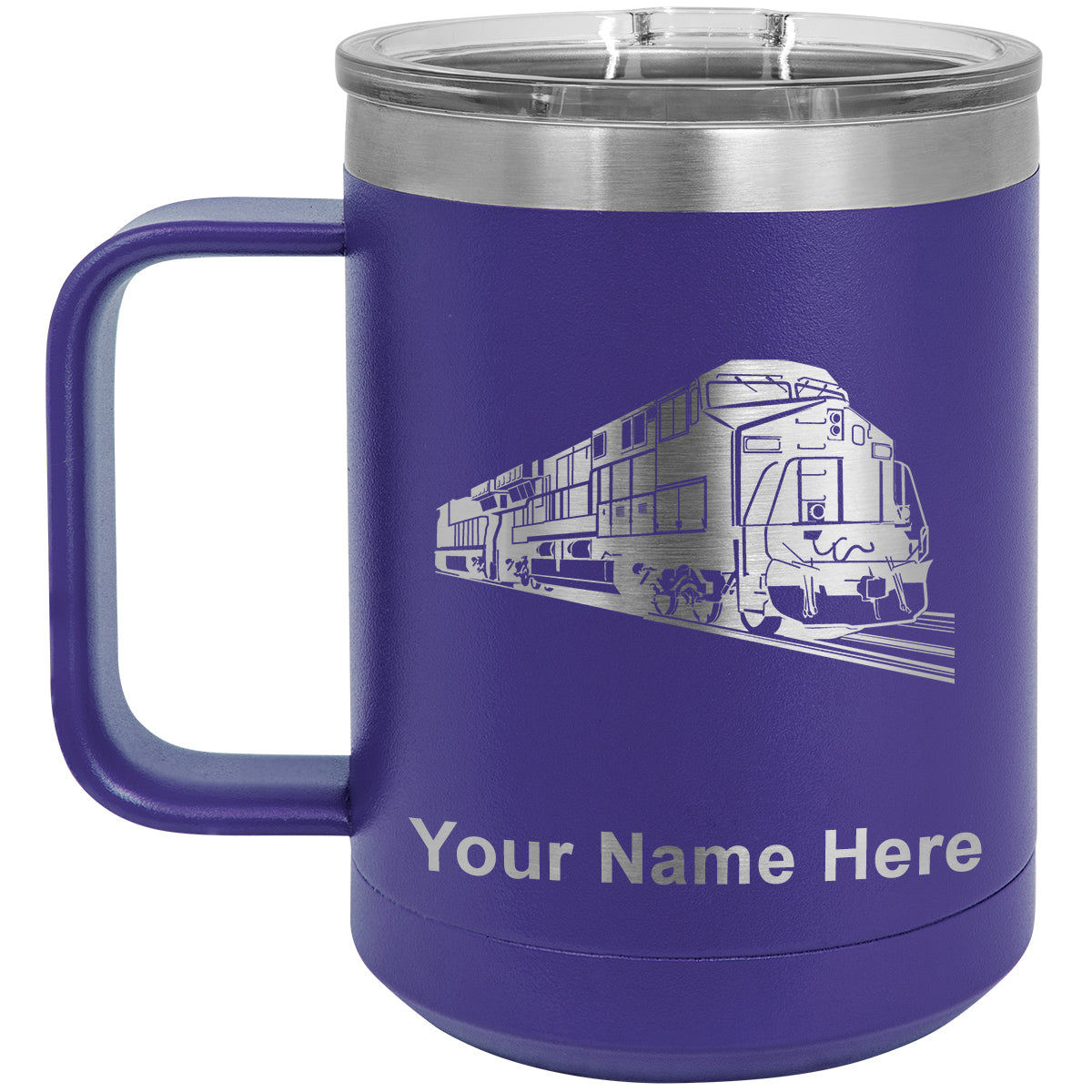 15oz Vacuum Insulated Coffee Mug, Freight Train, Personalized Engraving Included