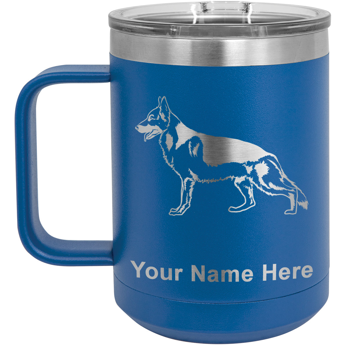 15oz Vacuum Insulated Coffee Mug, German Shepherd Dog, Personalized Engraving Included