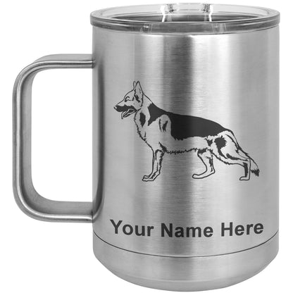 15oz Vacuum Insulated Coffee Mug, German Shepherd Dog, Personalized Engraving Included