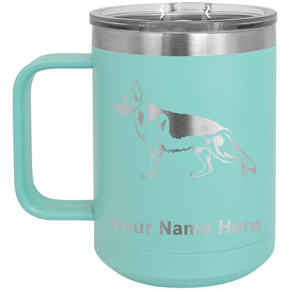 15oz Vacuum Insulated Coffee Mug, German Shepherd Dog, Personalized Engraving Included