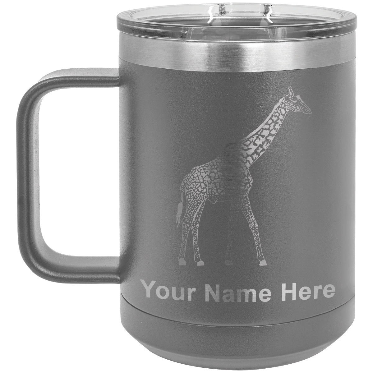15oz Vacuum Insulated Coffee Mug, Giraffe, Personalized Engraving Included
