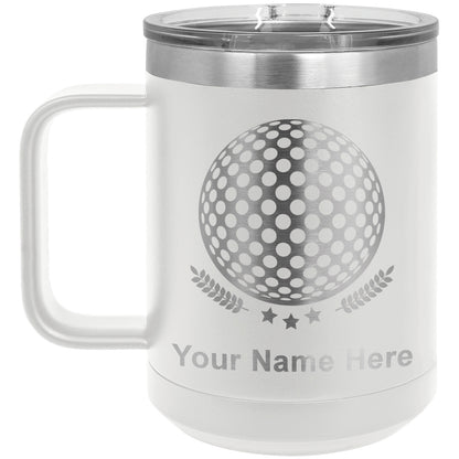 15oz Vacuum Insulated Coffee Mug, Golf Ball, Personalized Engraving Included