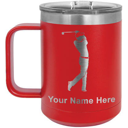 15oz Vacuum Insulated Coffee Mug, Golfer Golfing, Personalized Engraving Included