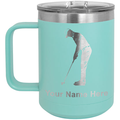 15oz Vacuum Insulated Coffee Mug, Golfer Putting, Personalized Engraving Included