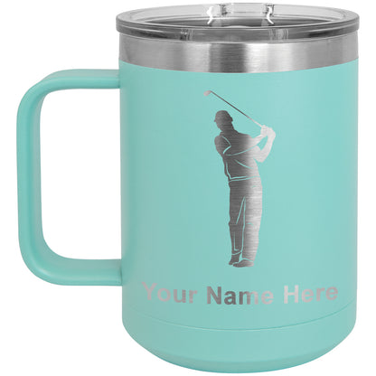 15oz Vacuum Insulated Coffee Mug, Golfer, Personalized Engraving Included