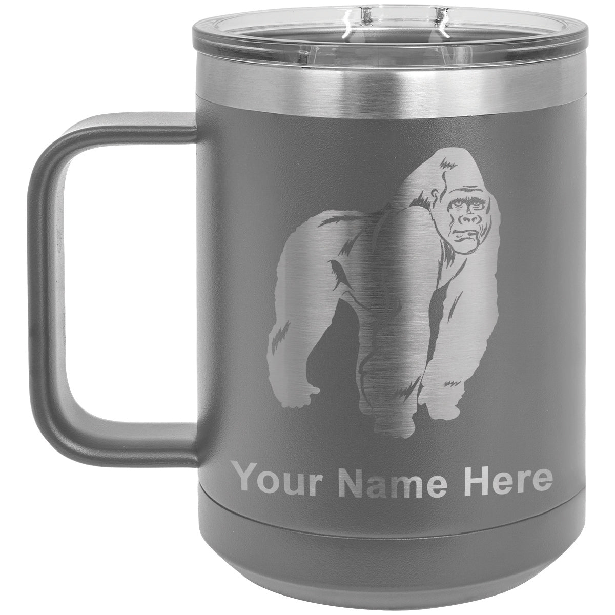 15oz Vacuum Insulated Coffee Mug, Gorilla, Personalized Engraving Included