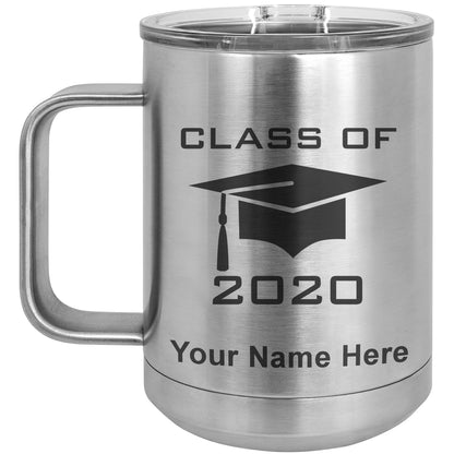 15oz Vacuum Insulated Coffee Mug, Grad Cap Class of 2020, 2021, 2022, 2023 2024, 2025, Personalized Engraving Included