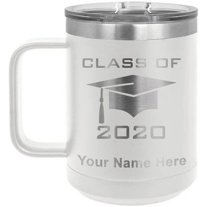 15oz Vacuum Insulated Coffee Mug, Grad Cap Class of 2020, 2021, 2022, 2023 2024, 2025, Personalized Engraving Included