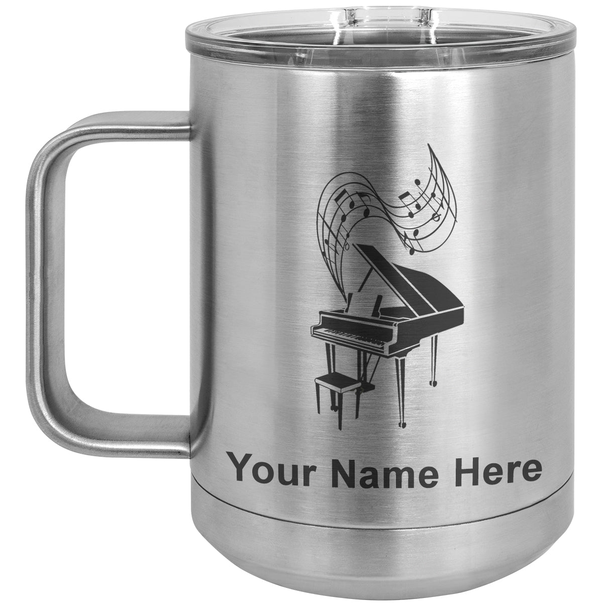 15oz Vacuum Insulated Coffee Mug, Grand Piano, Personalized Engraving Included