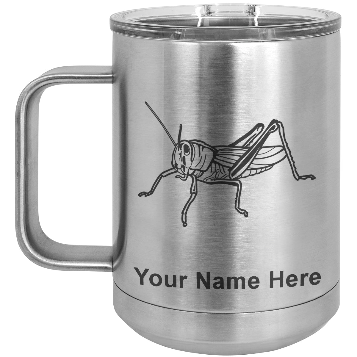 15oz Vacuum Insulated Coffee Mug, Grasshopper, Personalized Engraving Included