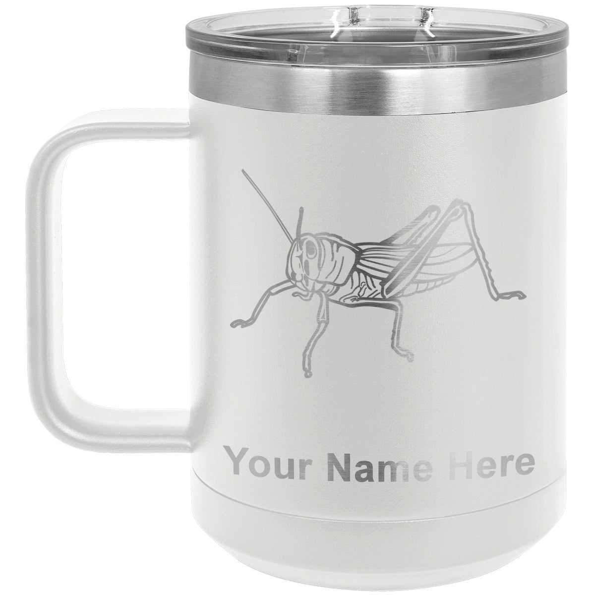 15oz Vacuum Insulated Coffee Mug, Grasshopper, Personalized Engraving Included