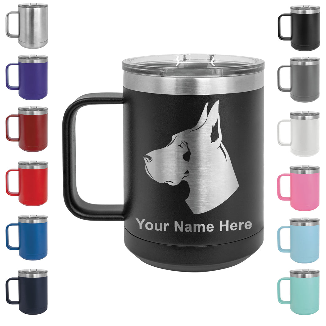 15oz Vacuum Insulated Coffee Mug, Great Dane Dog, Personalized Engraving Included
