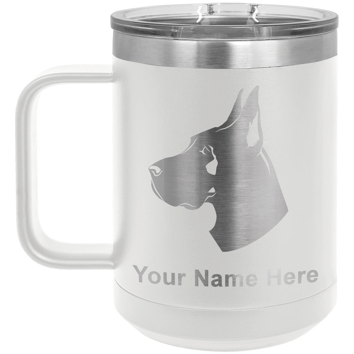 15oz Vacuum Insulated Coffee Mug, Great Dane Dog, Personalized Engraving Included